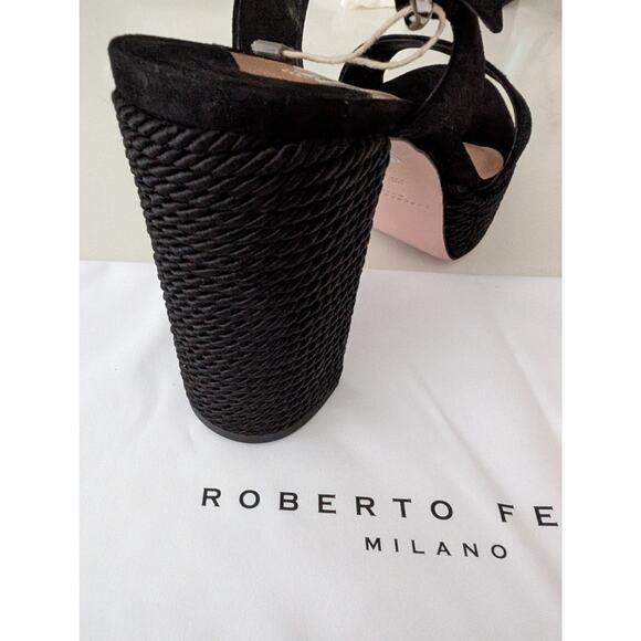 NIB Roberto Festa Milano Suede Sandals Black  EU39.5 US 9.5 120mm Heels Italian - Picture 5 of 9